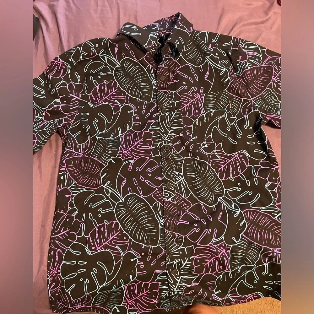 Hurley Mens Hawaiian Floral Pocket Button Down‎ Shirt Short Sleeve Size Small